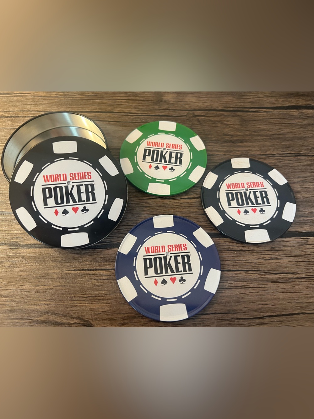World Series of Poker Chip Design Cork-Backed Round Coaster Set of 3